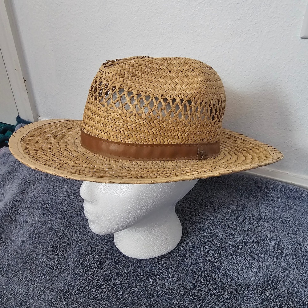 Summer Club Mens Straw Sun Hat Ventilated Fedora Large Brown Band Australia